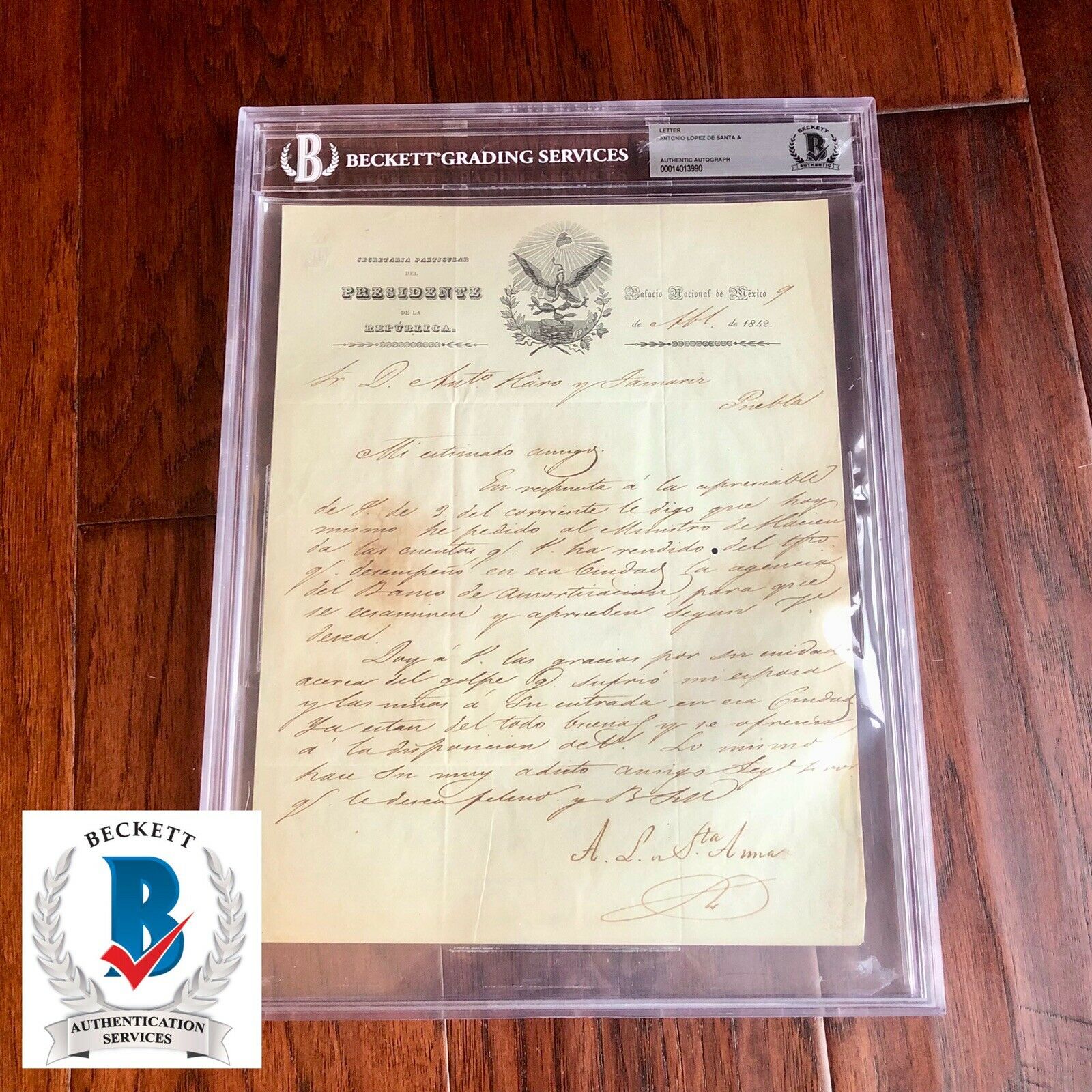 ANTONIO LOPEZ DE SANTA ANNA * Beckett BAS * Autograph Letter Signed As President