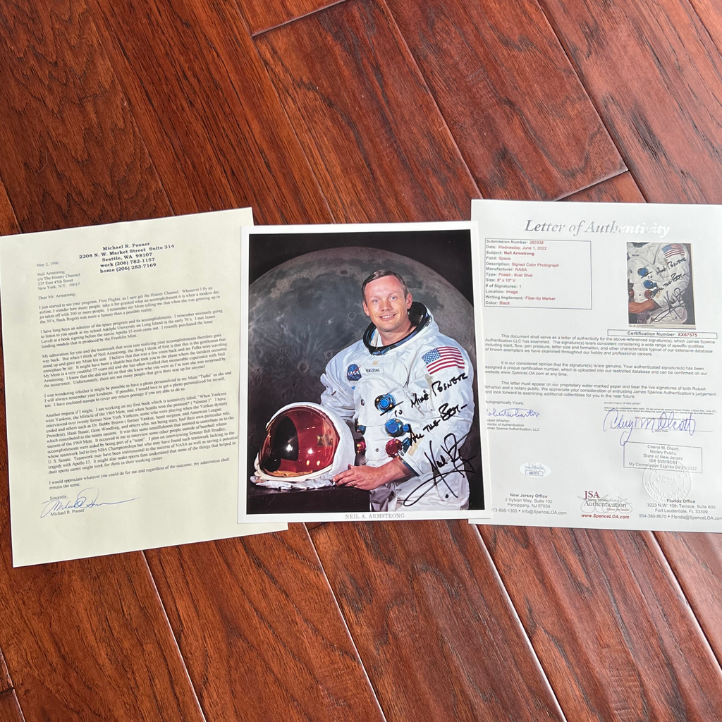 NEIL ARMSTRONG * JSA * Bold Signed NASA White Space Suit Photo Autograph