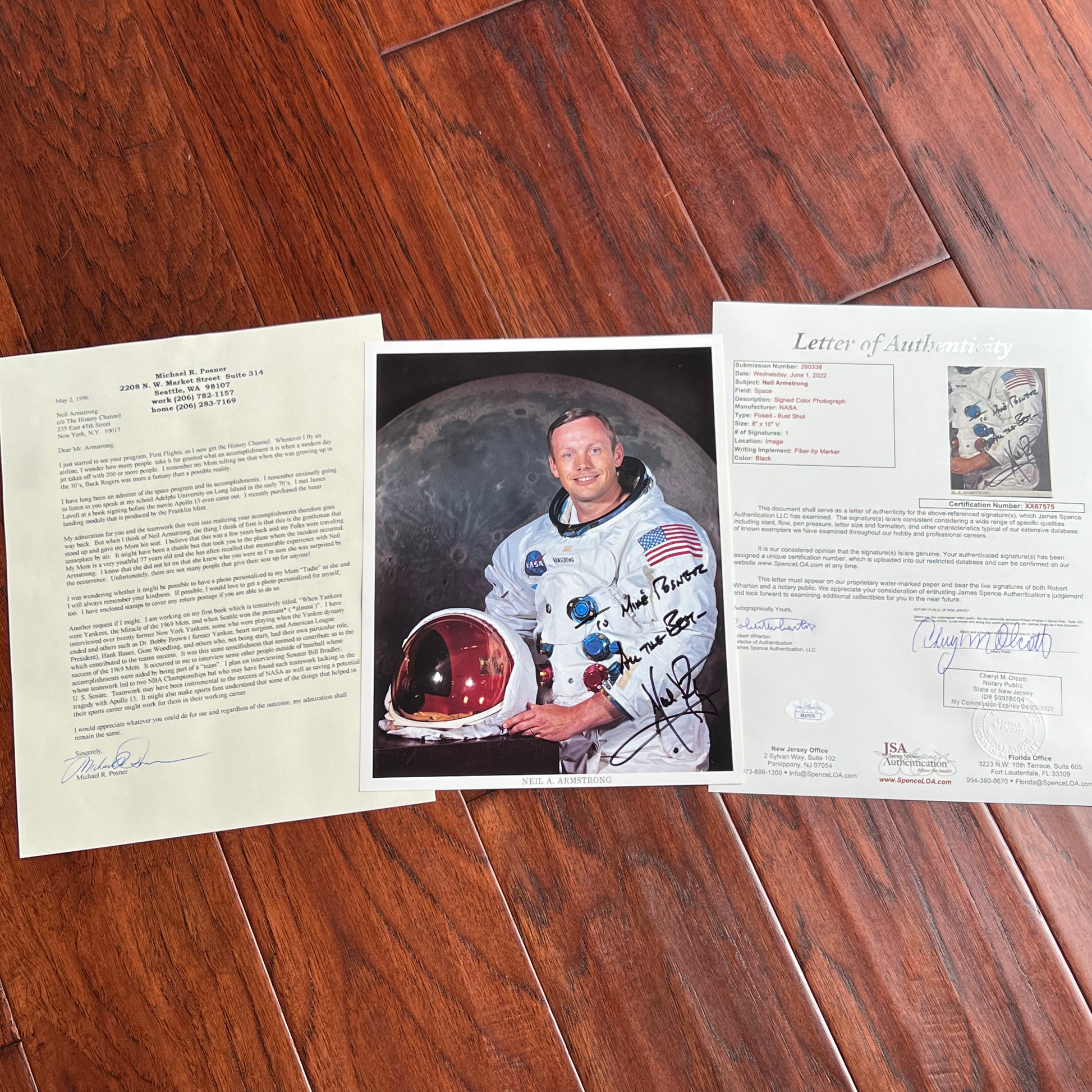 NEIL ARMSTRONG * JSA * Bold Signed NASA White Space Suit Photo Autograph