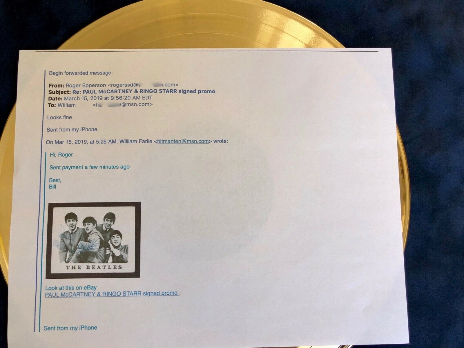 PAUL MCCARTNEY + RINGO STARR SIGNED Beatles PEPPER Autographs Gold Record * COA