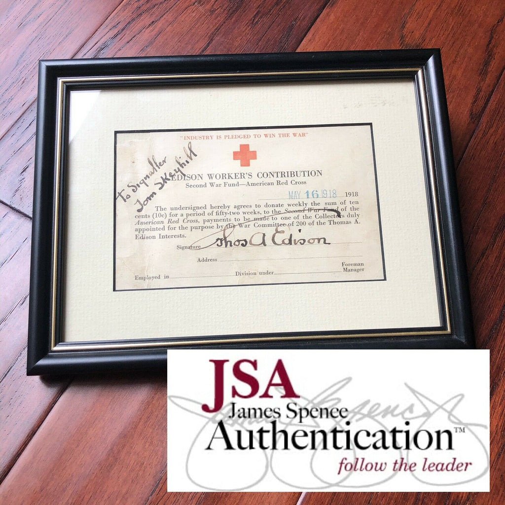 THOMAS EDISON * JSA LOA * Hand Signed Autograph Red Cross WWI Fund Card *
