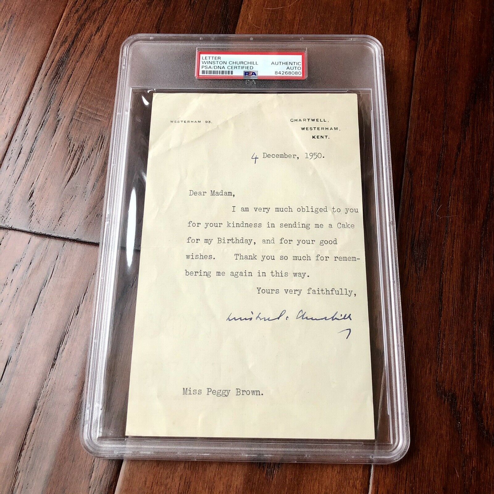 WINSTON S CHURCHILL * PSA/DNA Slab * Autograph Birthday Letter Signed *