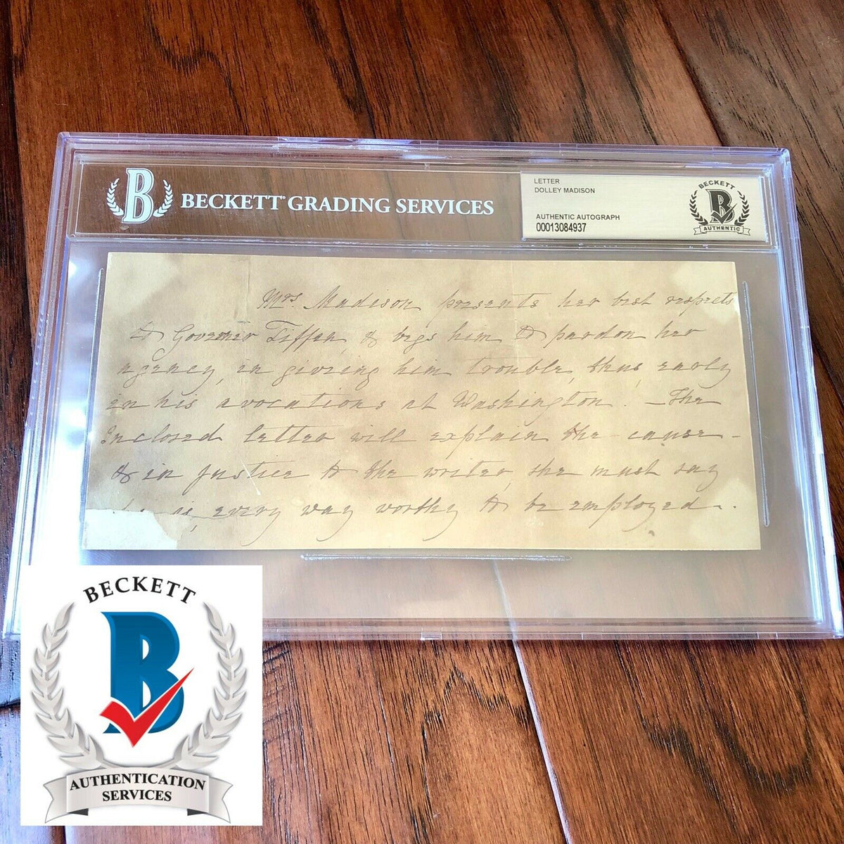 Dolley Madison * BAS Beckett Slabbed * Autograph Handwritten Letter Signed