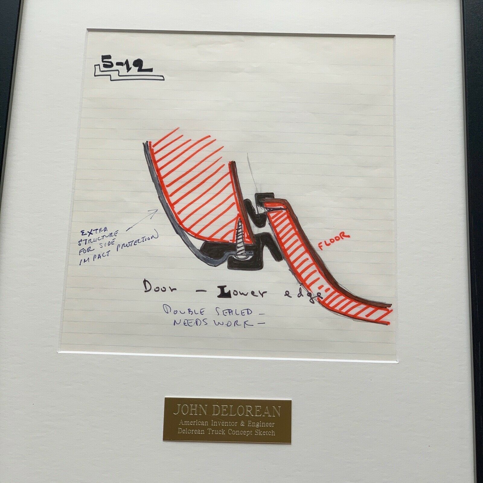 JOHN DeLOREAN * JSA LOA * Hand Drawn Autograph GULL WING Door Seal TRUCK Concept
