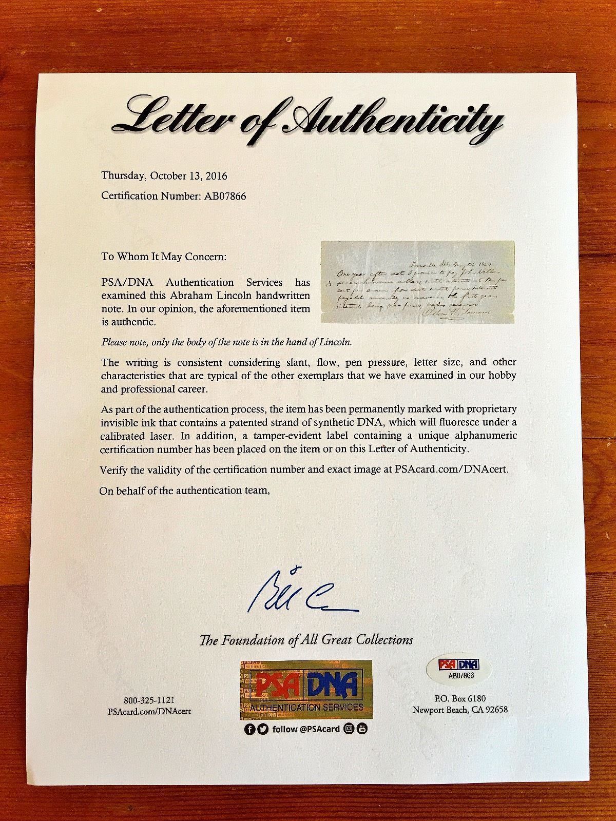 ABRAHAM LINCOLN PSA/DNA Handwritten Cut Word AFTER DATE not Autograph or Signed