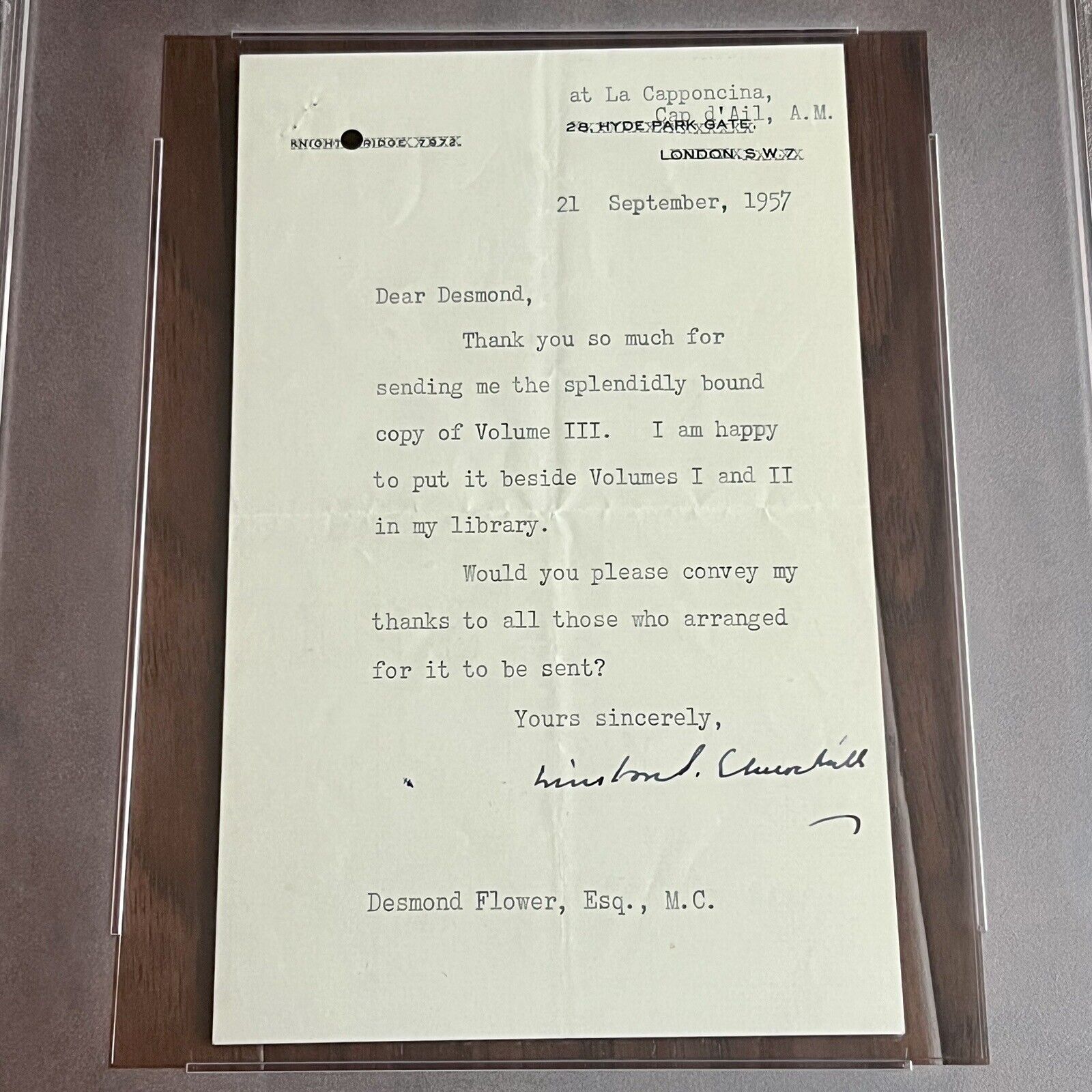 WINSTON S CHURCHILL * PSA Slab * Autograph Letter Re: His Book on Britain Signed