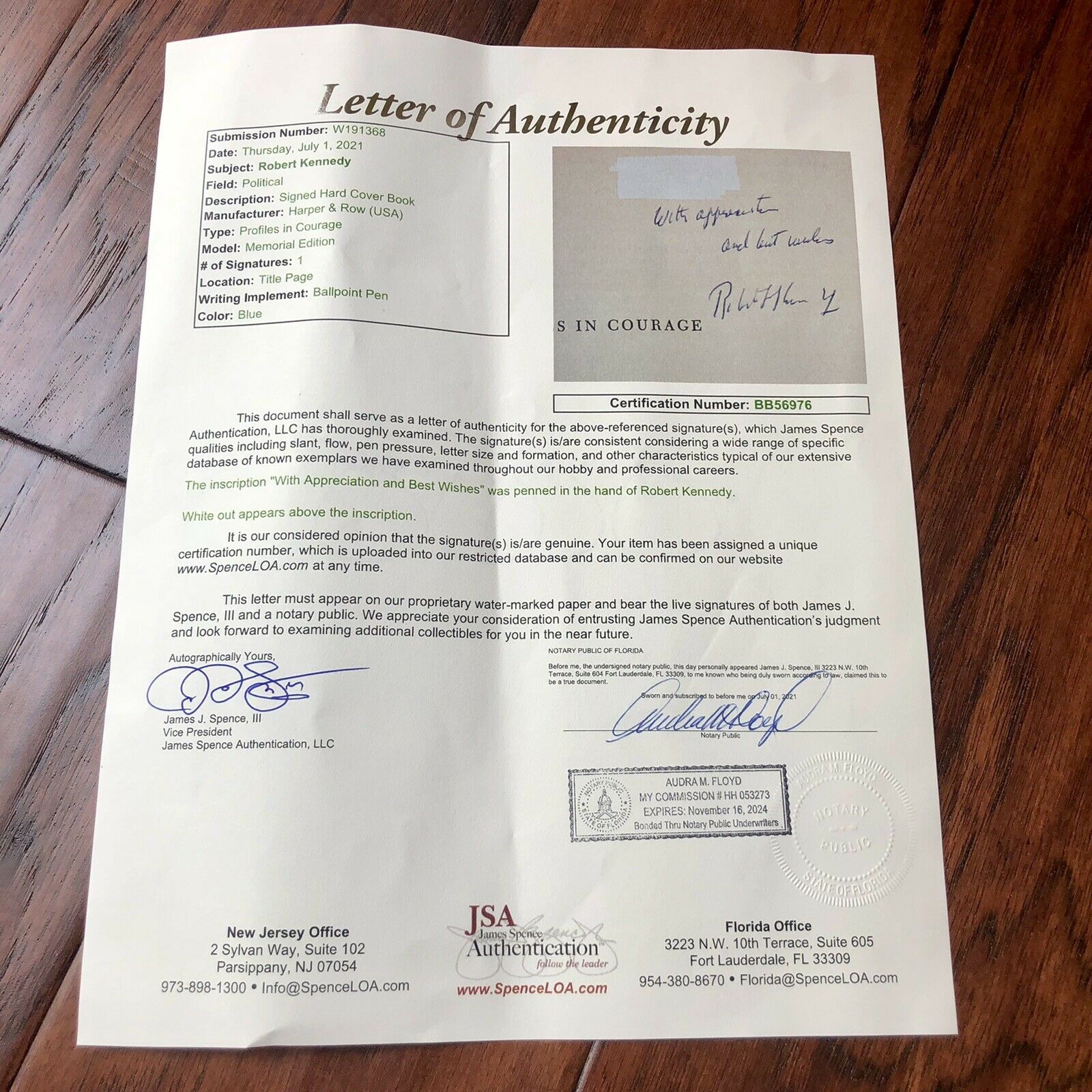 ROBERT KENNEDY * JSA Signed Profiles In Courage Autograph Book * John F Kennedy