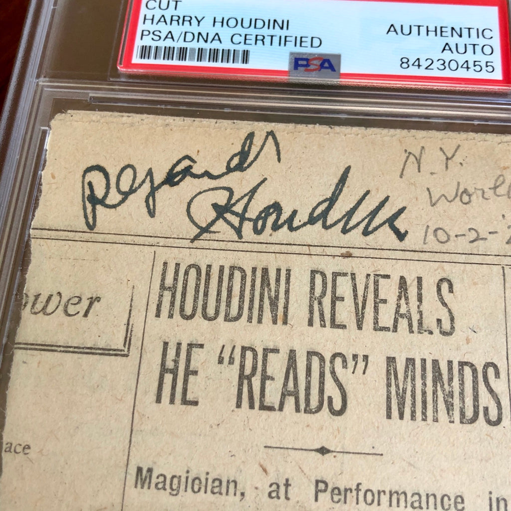HARRY HOUDINI * PSA/DNA * Autograph Encapsulated Mind Reader Newspaper Signed *