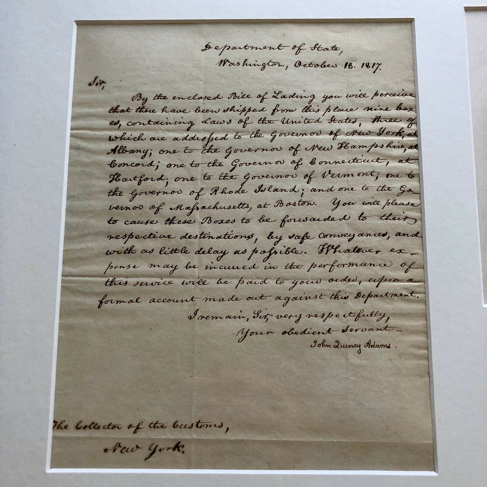 JOHN QUINCY ADAMS * BECKETT BAS * Autograph "United States Laws" Letter Signed *
