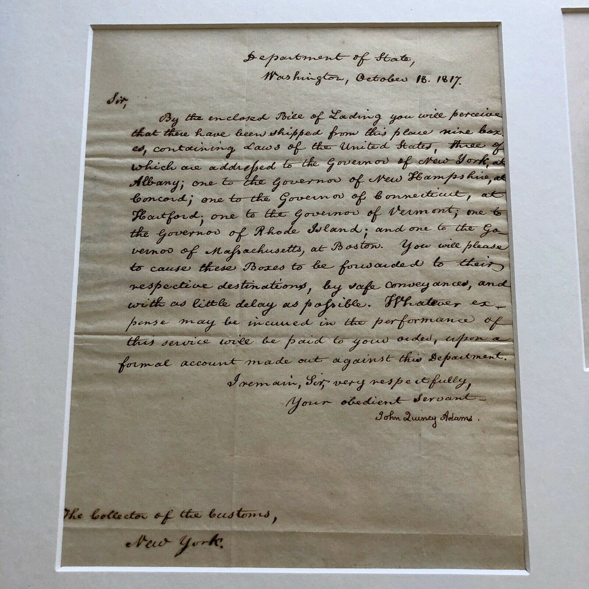 JOHN QUINCY ADAMS * BECKETT BAS * Autograph "United States Laws" Letter Signed *