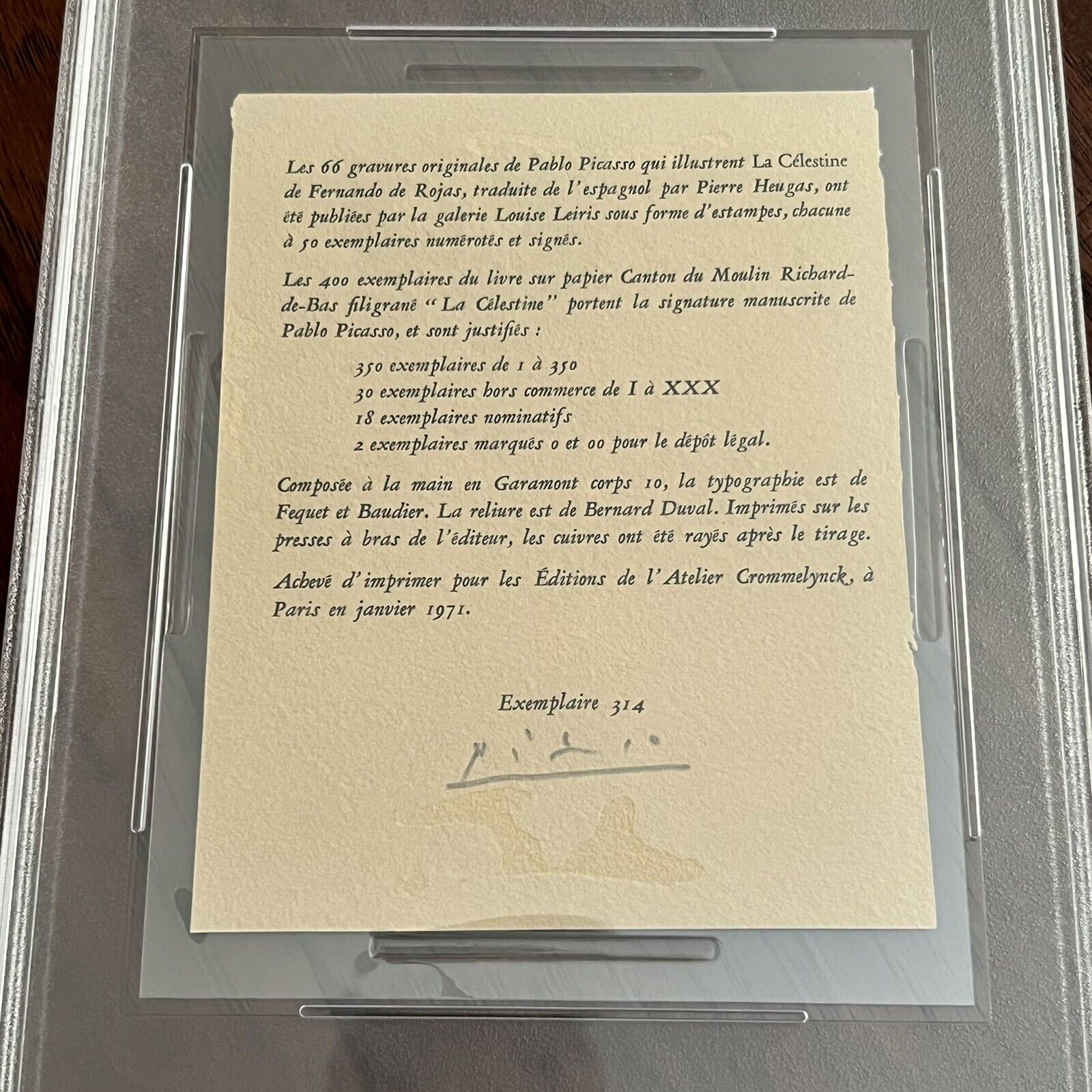 PABLO PICASSO * PSA/DNA * Signed La Célestine Limitation Page Autograph *