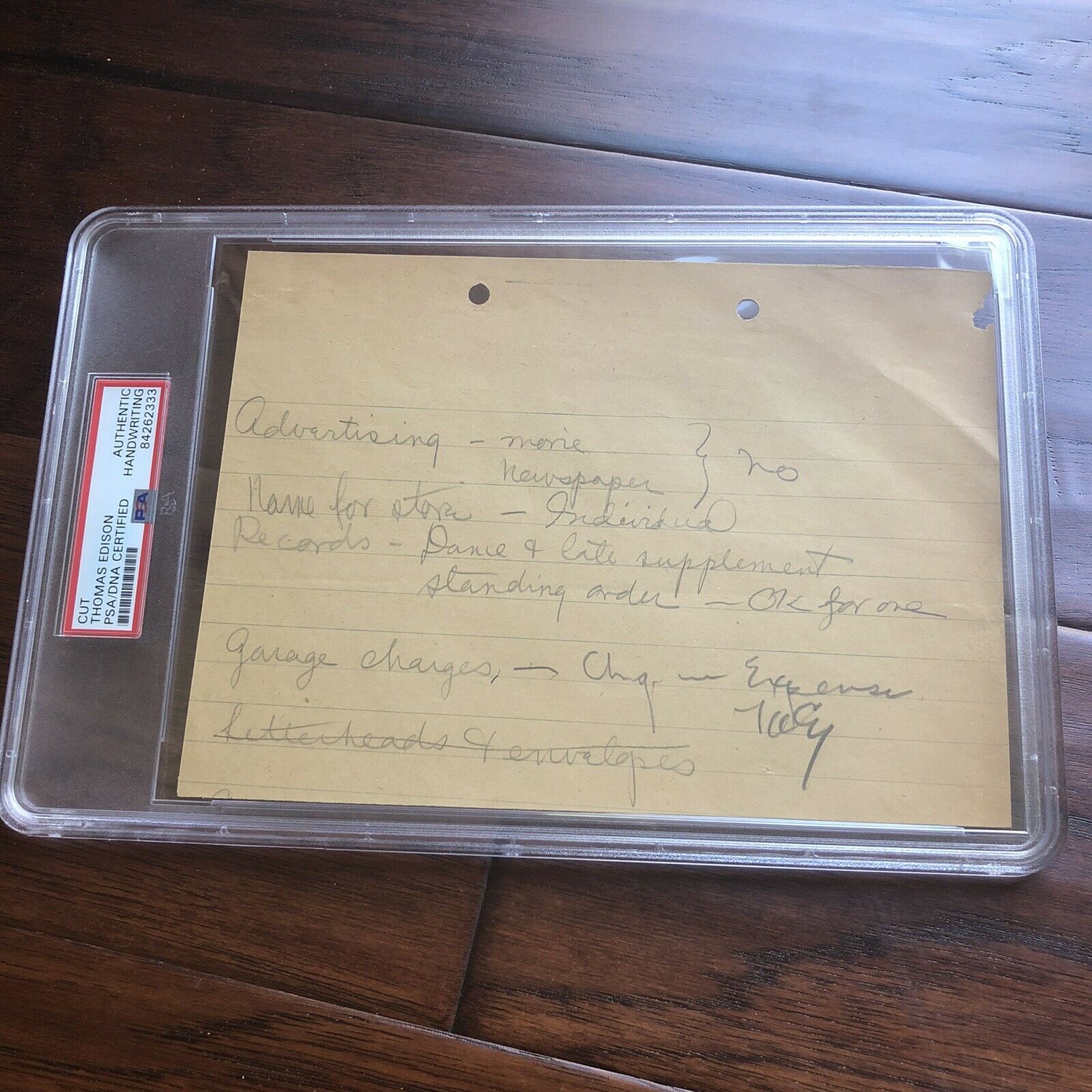 Thomas Edison * PSA/DNA Slab * Autograph Handwritten Note Signed *