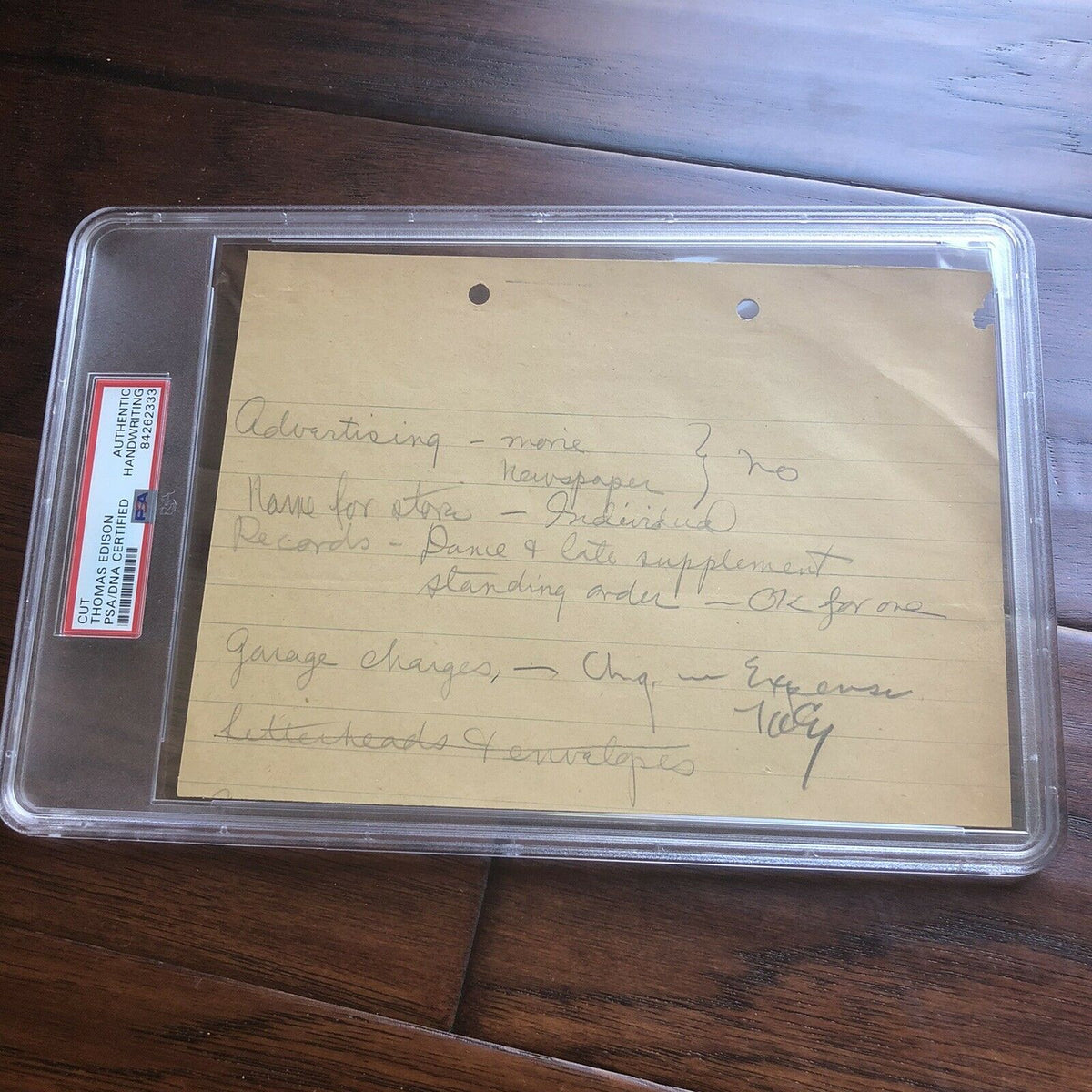 Thomas Edison * PSA/DNA Slab * Autograph Handwritten Note Signed *