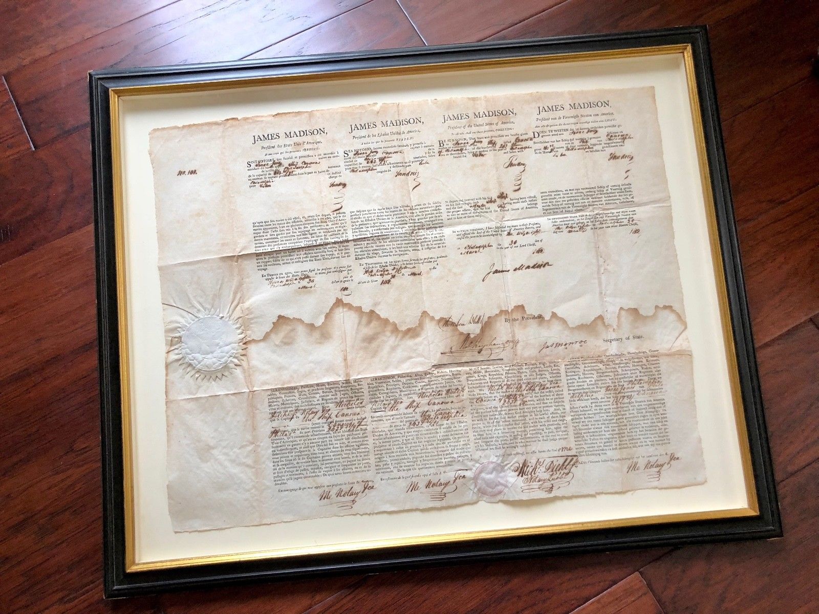 JAMES MADISON * JAMES MONROE Dual AUTOGRAPH Ship's Papers SIGNED * 1812