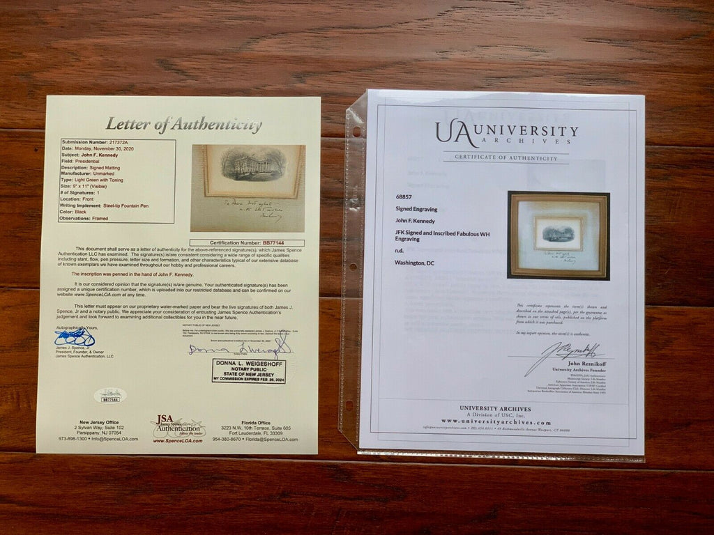 JOHN F. KENNEDY * JSA * as PRESIDENT autograph WHITE HOUSE Engraving signed