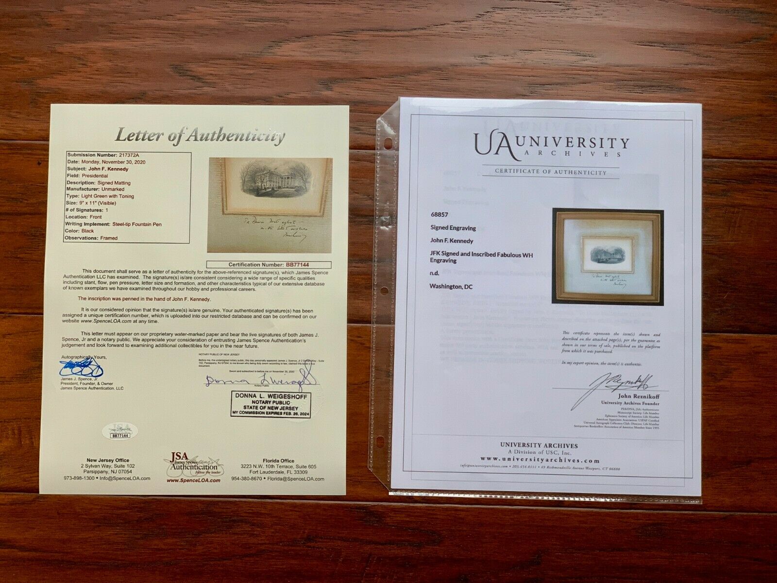 JOHN F. KENNEDY * JSA * as PRESIDENT autograph WHITE HOUSE Engraving signed