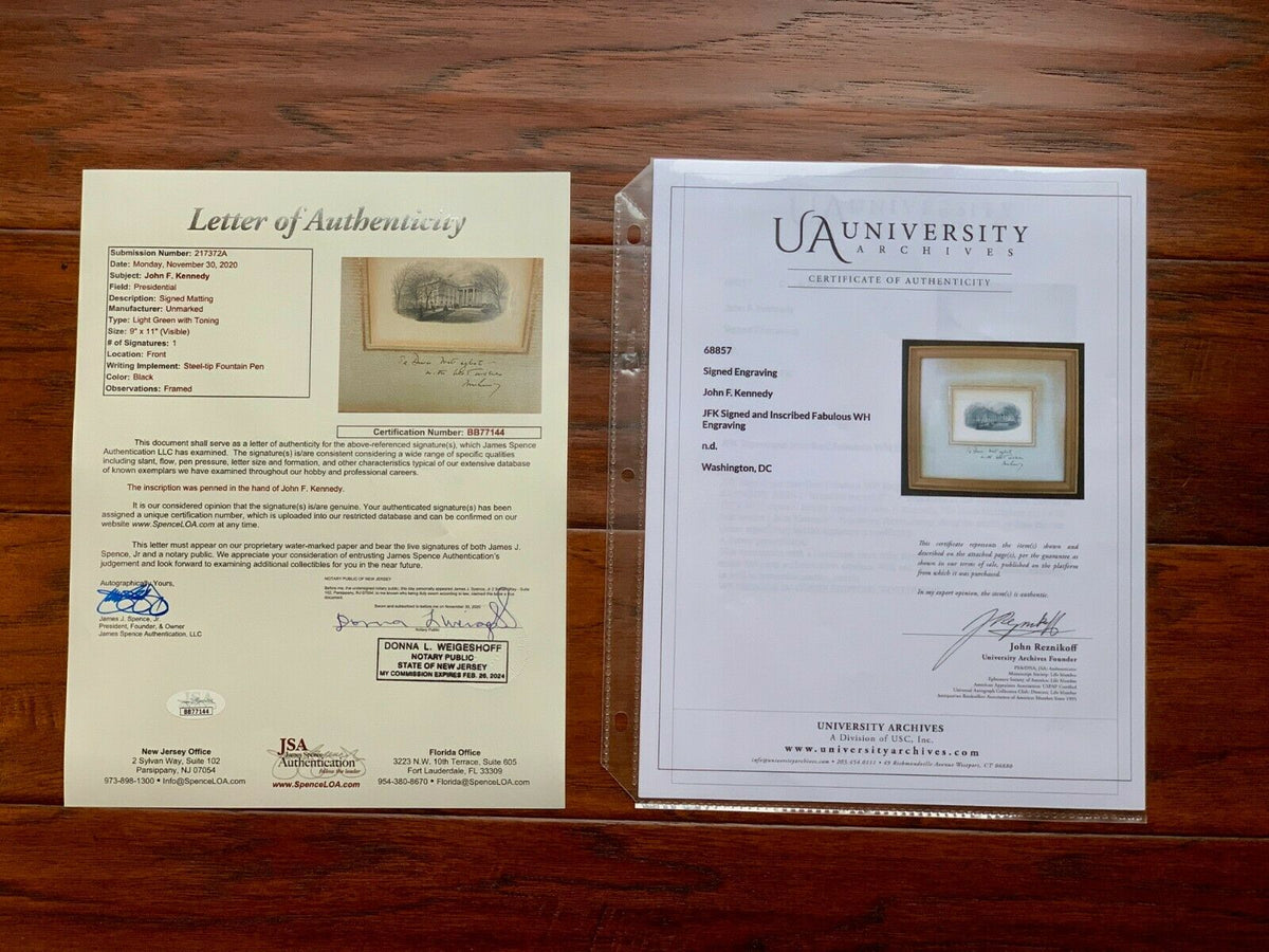 JOHN F. KENNEDY * JSA * as PRESIDENT autograph WHITE HOUSE Engraving signed