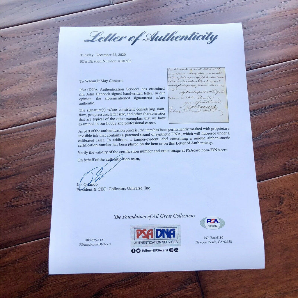 JOHN HANCOCK * PSA/DNA * Handwritten Autograph Letter Signed SLAVERY Content *
