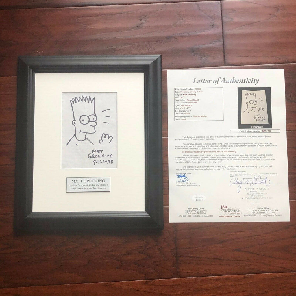 MATT GROENING * JSA * AUTOGRAPH Hand Drawn Bart Simpson SIGNED
