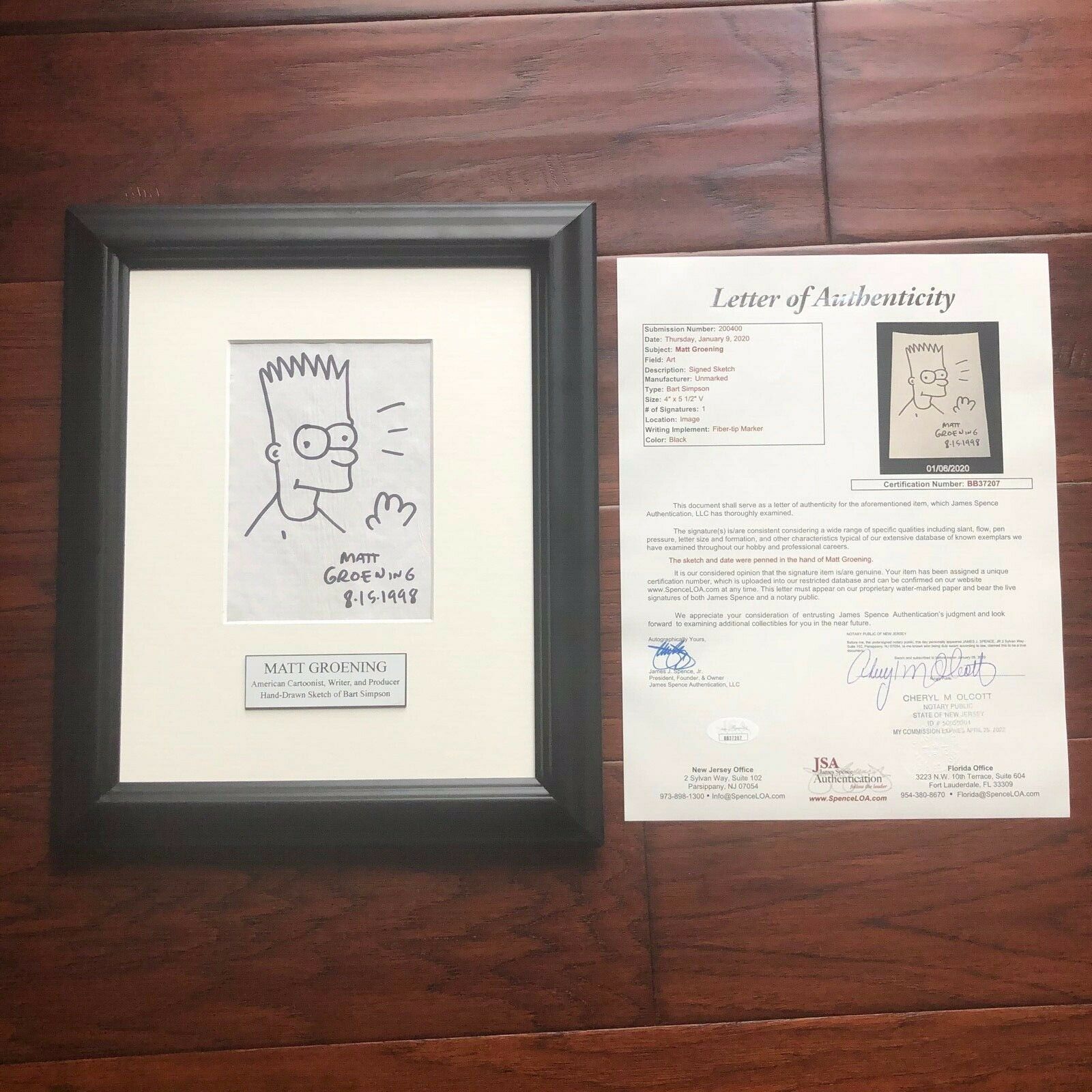 MATT GROENING * JSA * AUTOGRAPH Hand Drawn Bart Simpson SIGNED