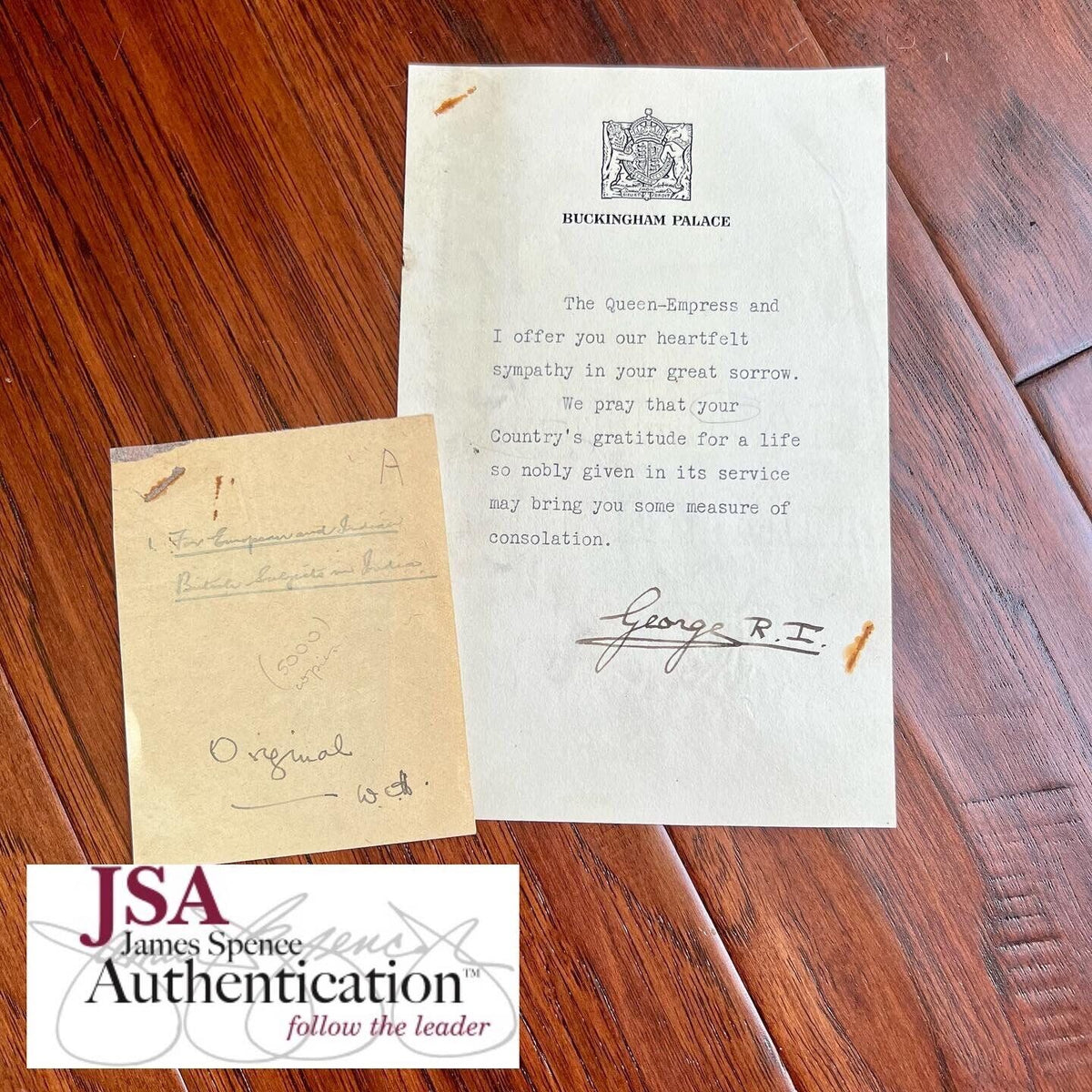 KING GEORGE VI * JSA * Signed Autograph Letter Sent to Family of KIA Soldiers