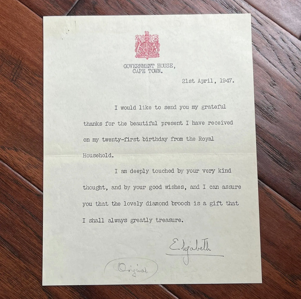 QUEEN ELIZABETH II * JSA LOA * Signed Letter Re 21st Birthday Gift Autograph
