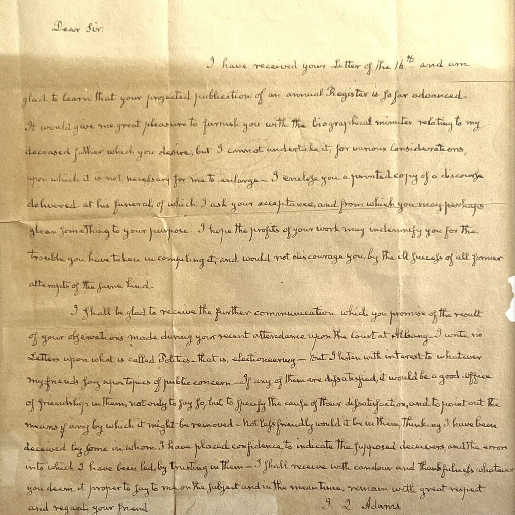 JOHN QUINCY ADAMS * Autograph Letter Re Fathers Biography & Van Buren Signed JSA