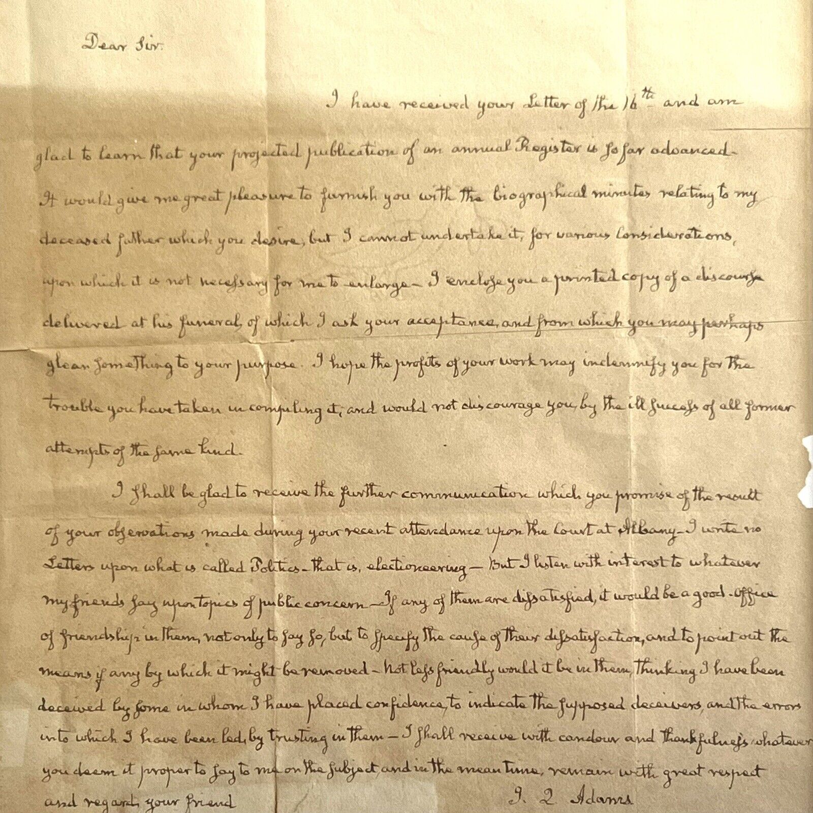 JOHN QUINCY ADAMS * Autograph Letter Re Fathers Biography & Van Buren Signed JSA