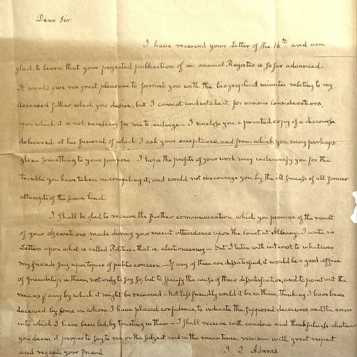 JOHN QUINCY ADAMS * Autograph Letter Re Fathers Biography & Van Buren Signed JSA
