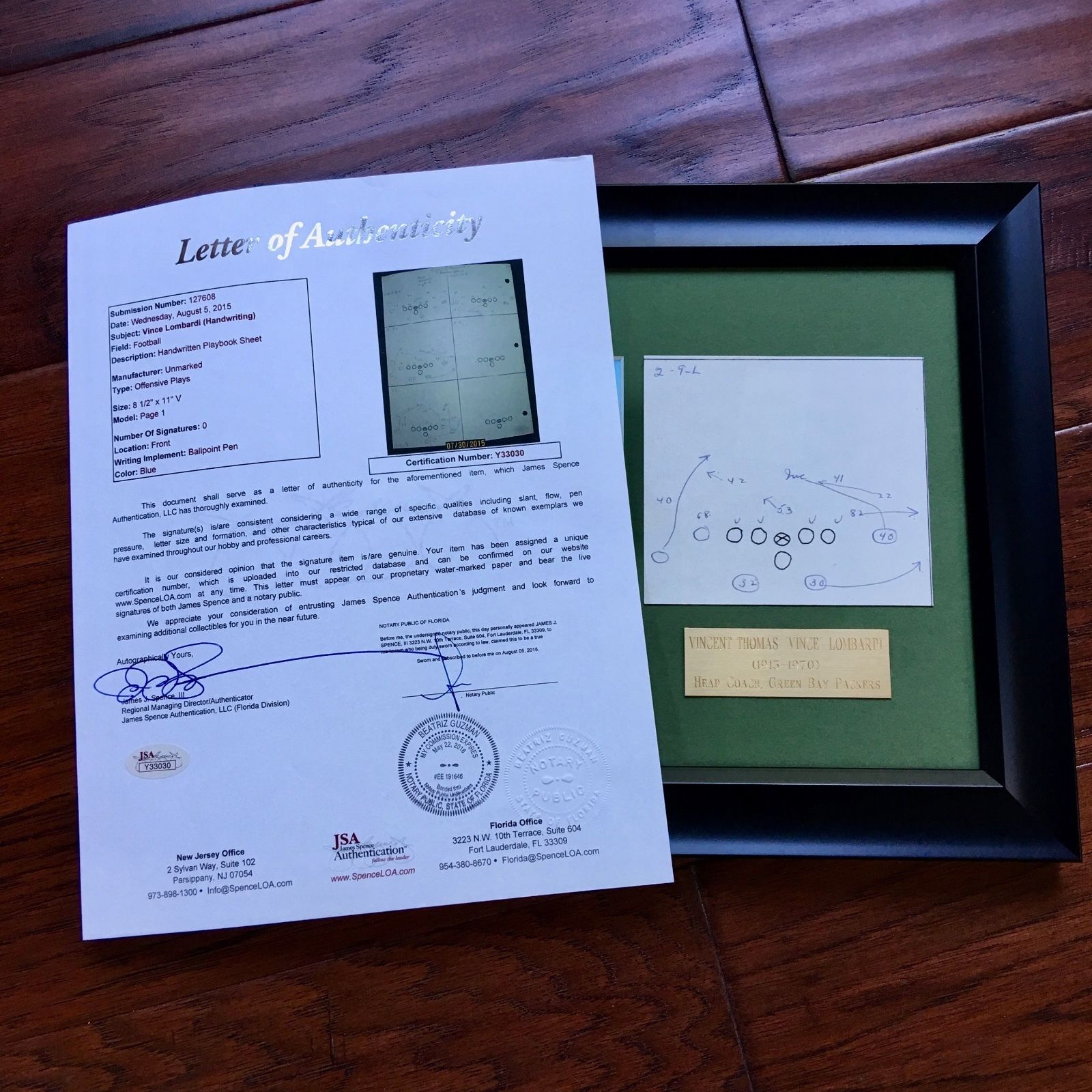 VINCE LOMBARDI Scarce Handwritten Play * JSA COA * Packers