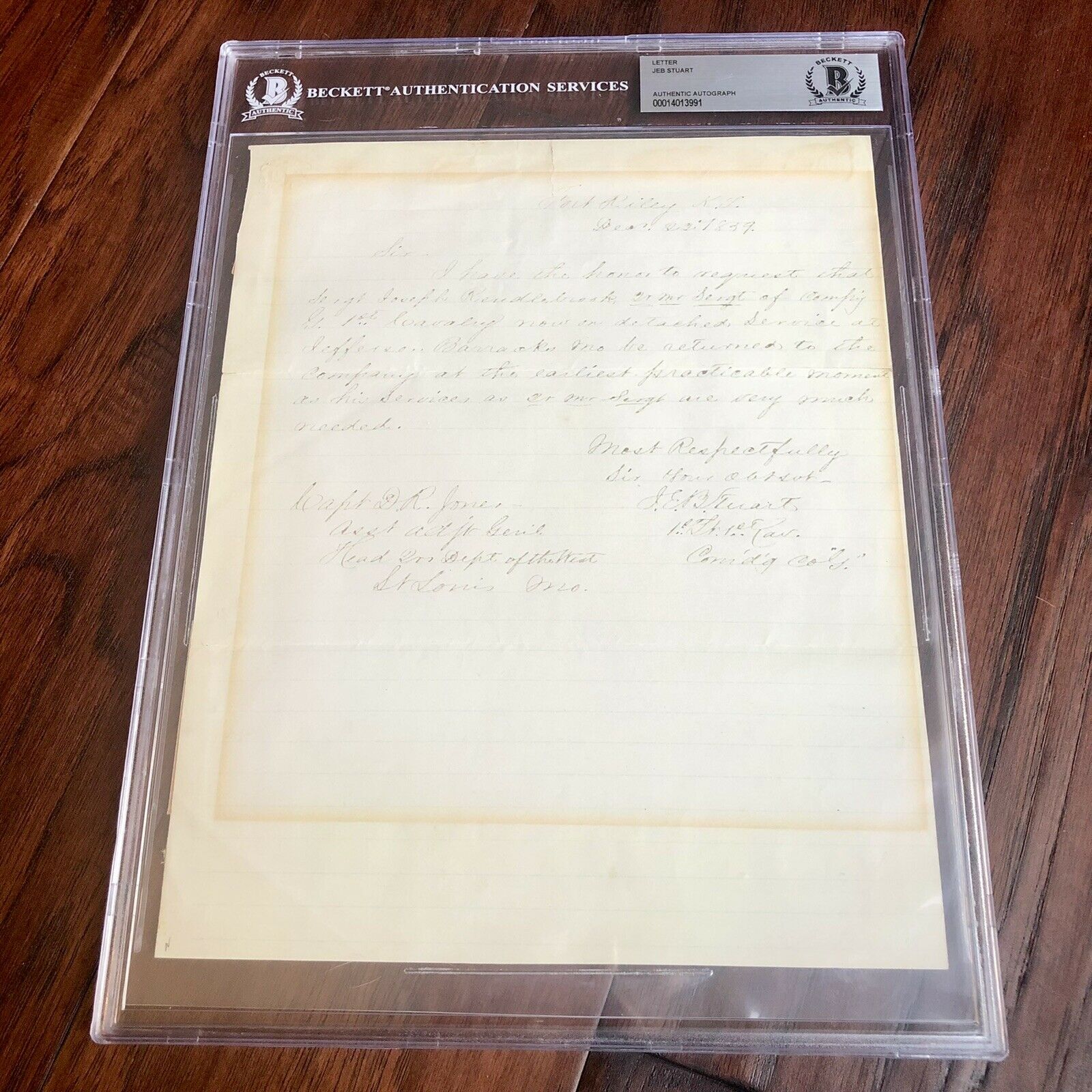 J.E.B. STUART * Beckett BAS * Handwritten Autograph Letter Signed * Confederate