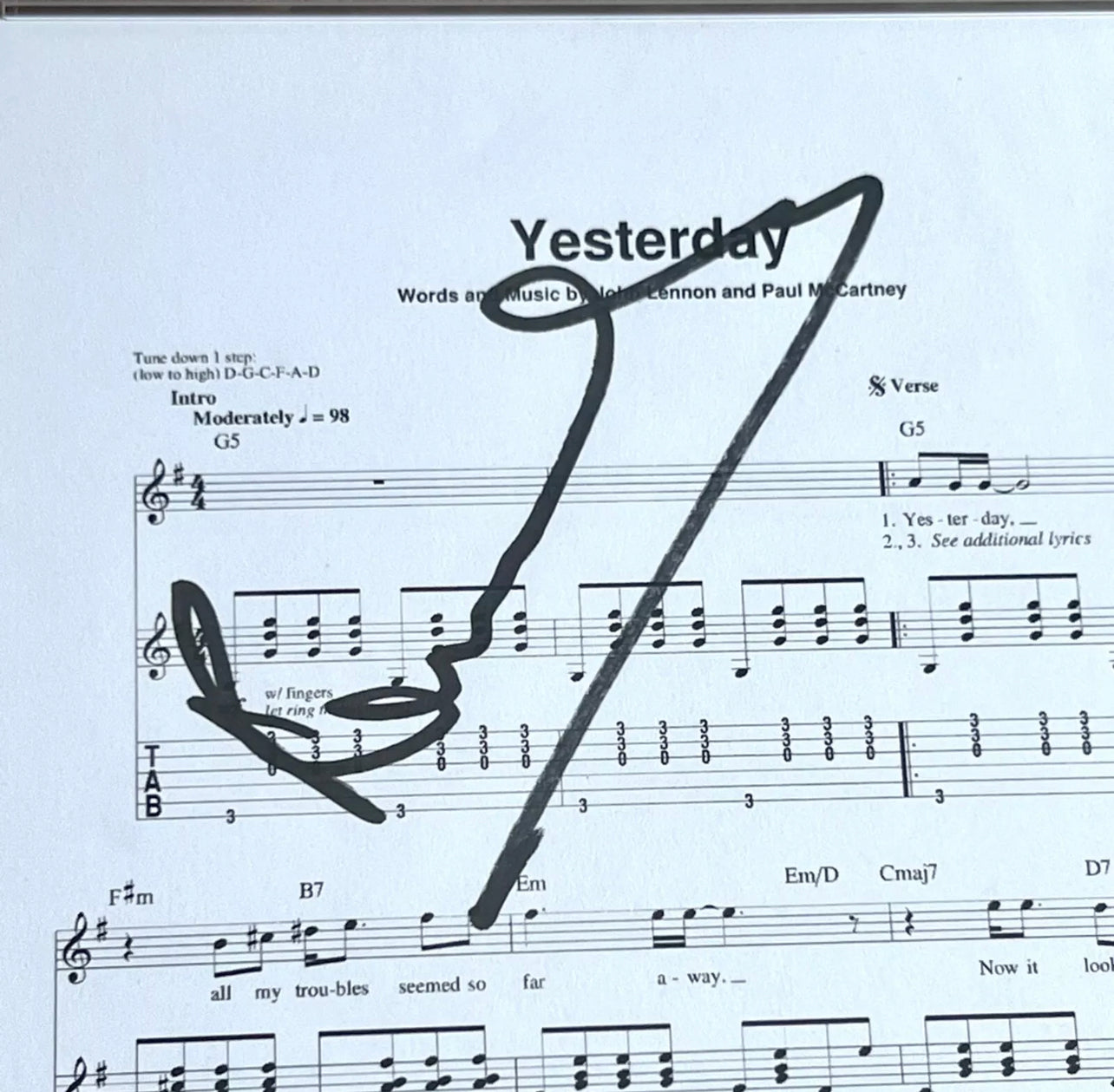 PAUL MCCARTNEY * PSA/DNA * "Yesterday" Song Autograph Souvenir Signed * Beatles
