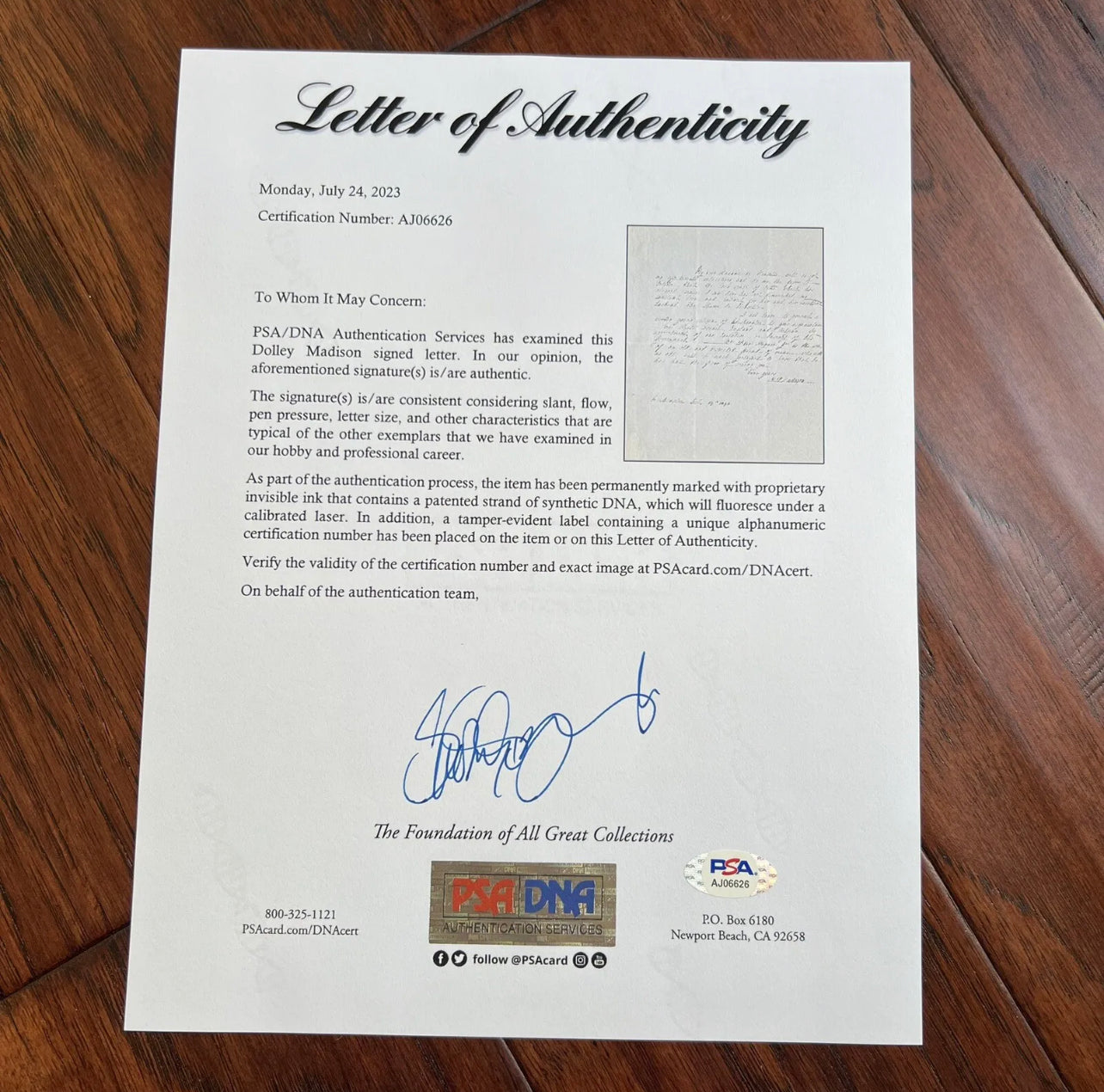 DOLLEY MADISON * PSA/DNA * Handwritten Autograph Letter Signed