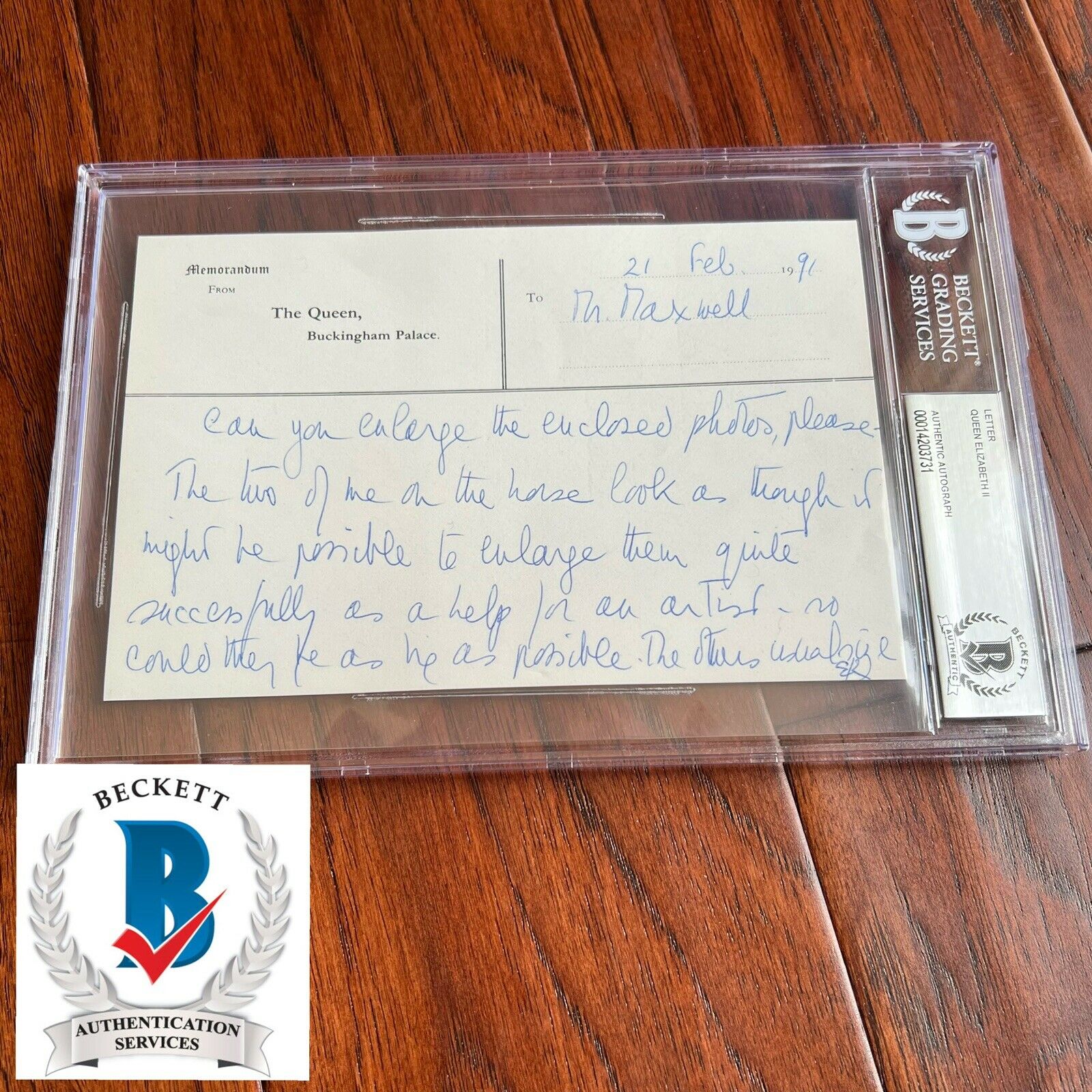 QUEEN ELIZABETH II * BAS * Hand Written AUTOGRAPH Buckingham Palace Note SIGNED