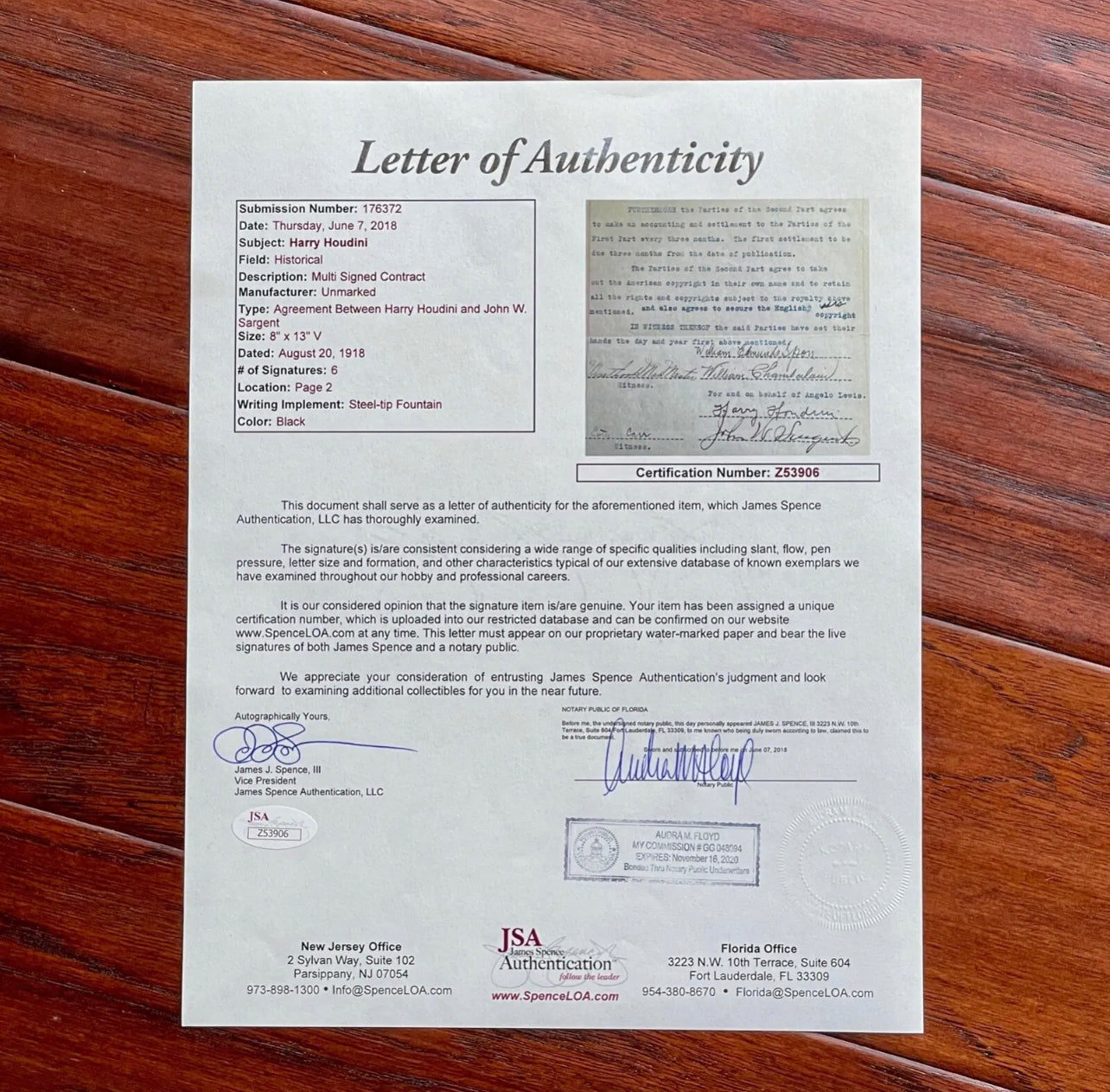 HARRY HOUDINI * JSA * Autograph MAGIC BOOK Contract Signed Document * Magician