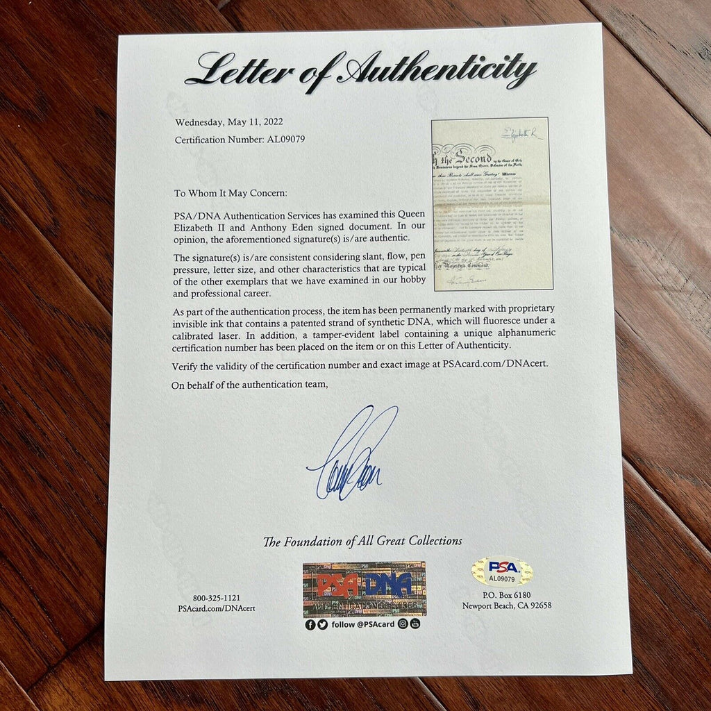 QUEEN ELIZABETH II * PSA/DNA * Autograph Document Also Signed By PM Anthony Eden