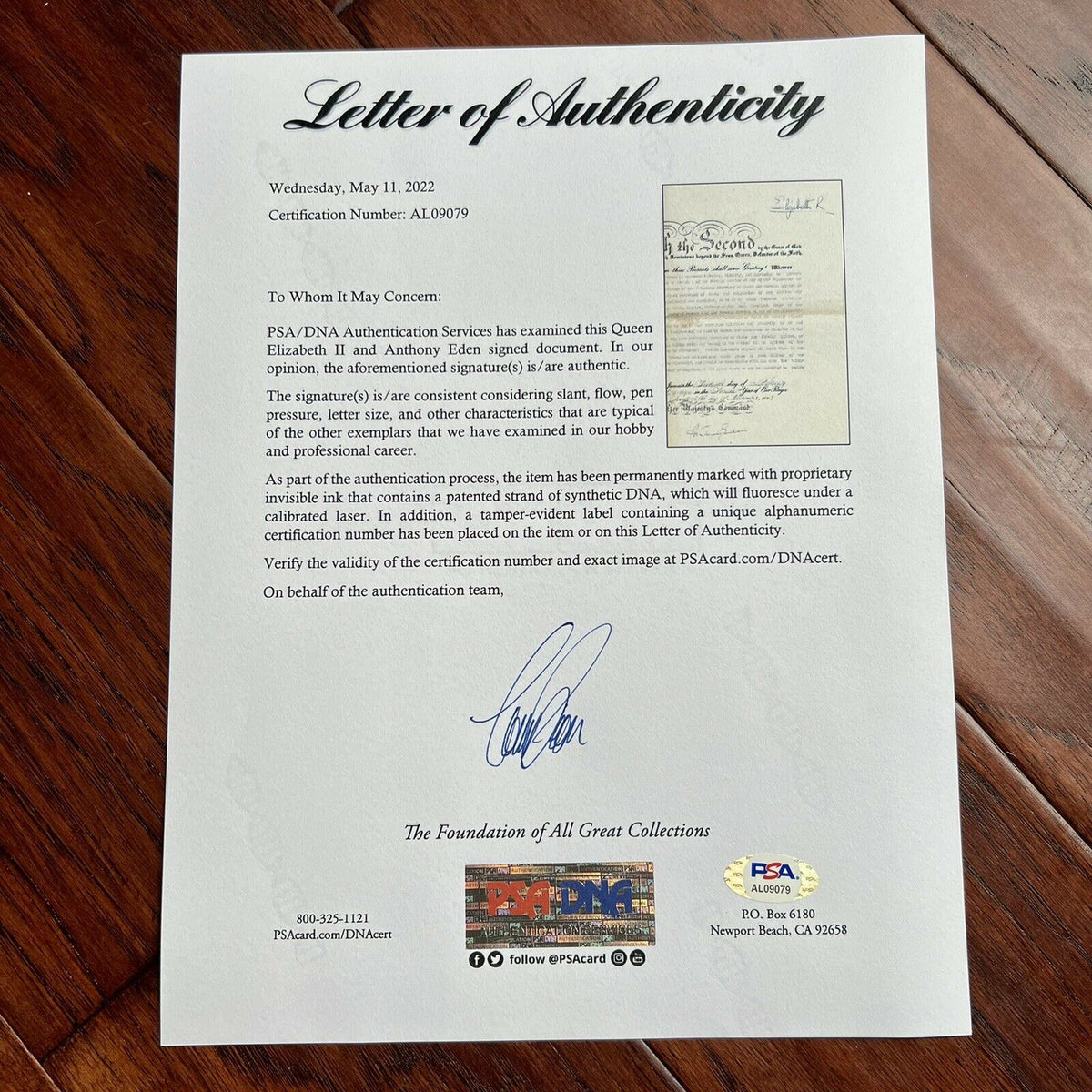 QUEEN ELIZABETH II * PSA/DNA * Autograph Document Also Signed By PM Anthony Eden
