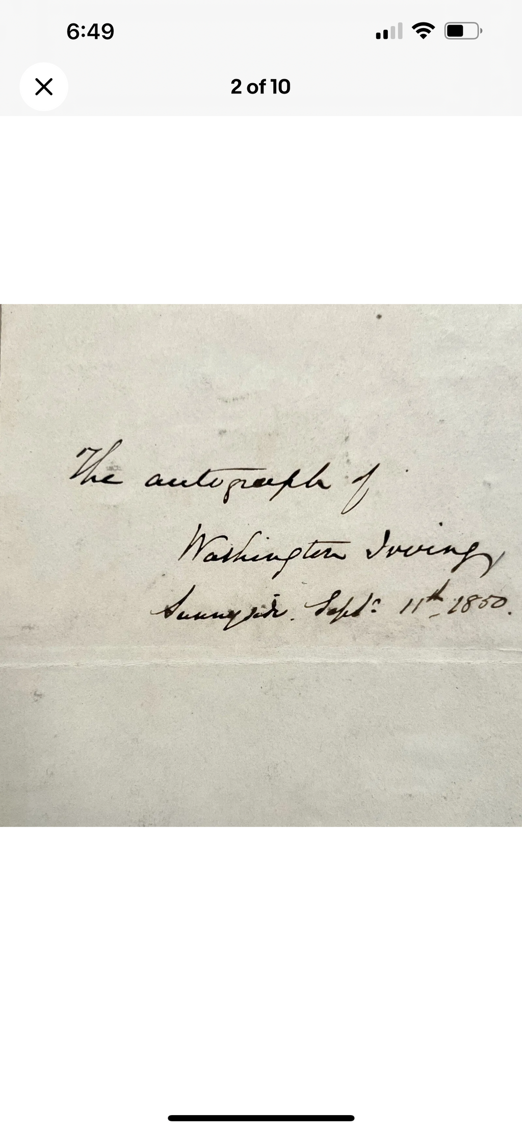 WASHINGTON IRVING * JSA LOA * Signed Autograph Page Inscribed from Sleepy Hallow