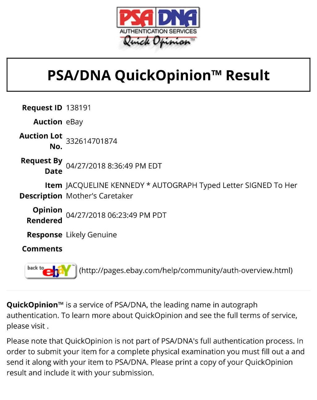 JACQUELINE KENNEDY * PSA/DNA * AUTOGRAPH Typed Letter SIGNED To Mom's Caretaker