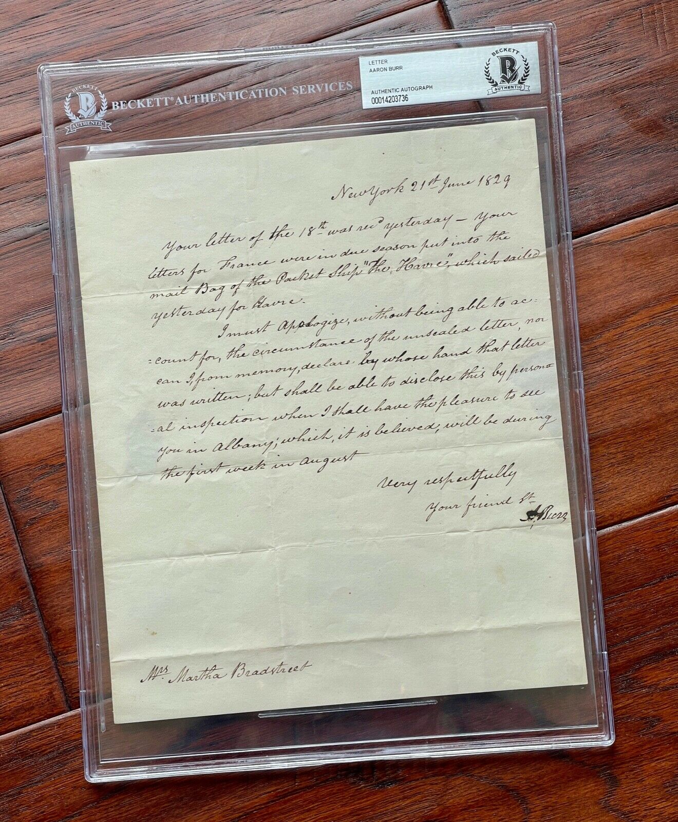 AARON BURR * BAS Beckett * Letter Signed Autograph * Dueled Alexander Hamilton