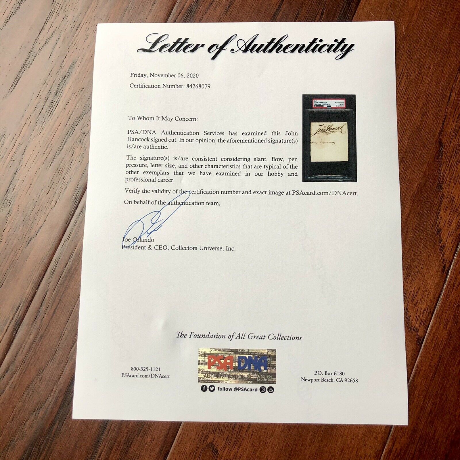 JOHN HANCOCK * PSA/DNA Slab * Handwritten Autograph Signed Encapsulated *