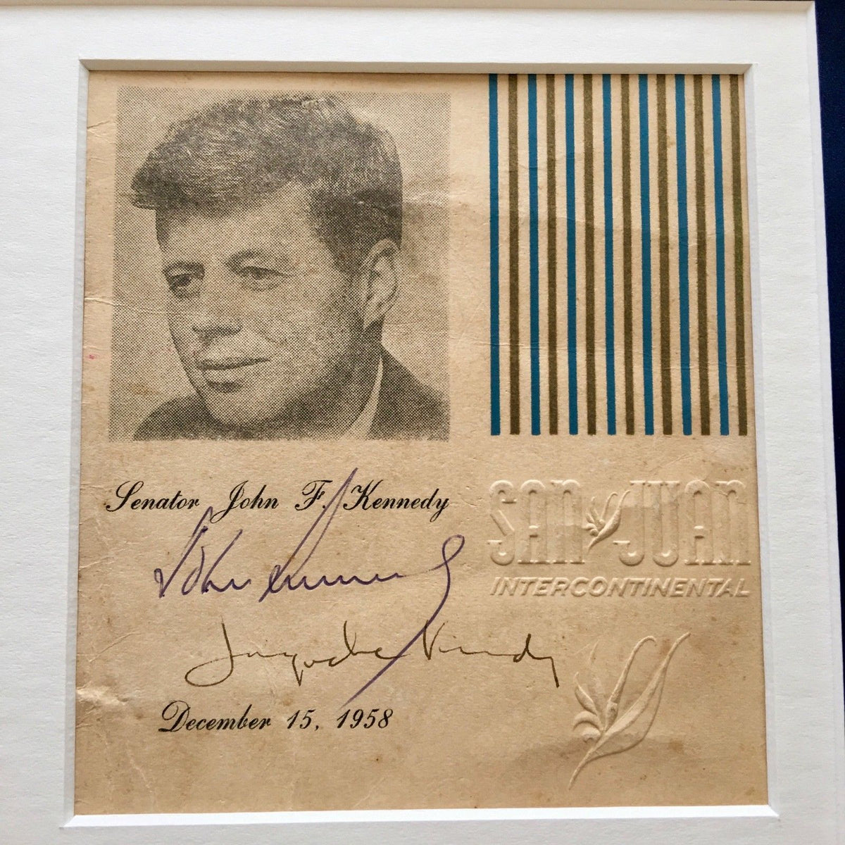 JOHN F. KENNEDY * JACQUELINE KENNEDY Scarce AUTOGRAPH Duo Signed * JFK 1958