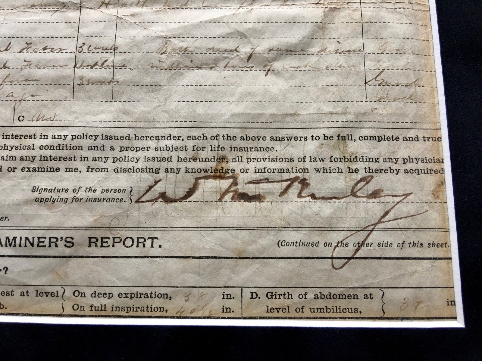WILLIAM McKINLEY * Life Insurance Policy President Nominee * 2x SIGNED AUTOGRAPH