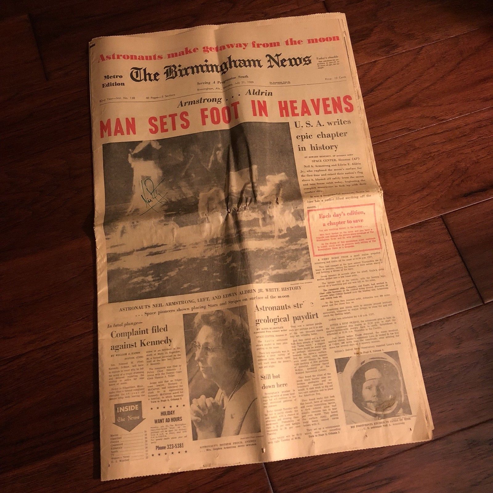 NEIL ARMSTRONG * Hand Signed Autograph Newspaper * APOLLO 11 * Zarelli Authentic