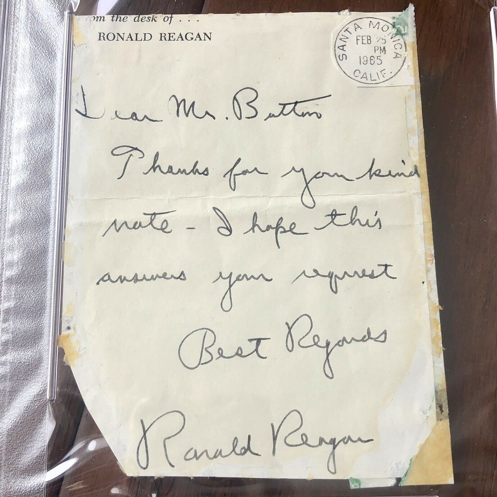 RONALD REAGAN * PSA/DNA Slab * Handwritten Autograph Note Letter Signed *