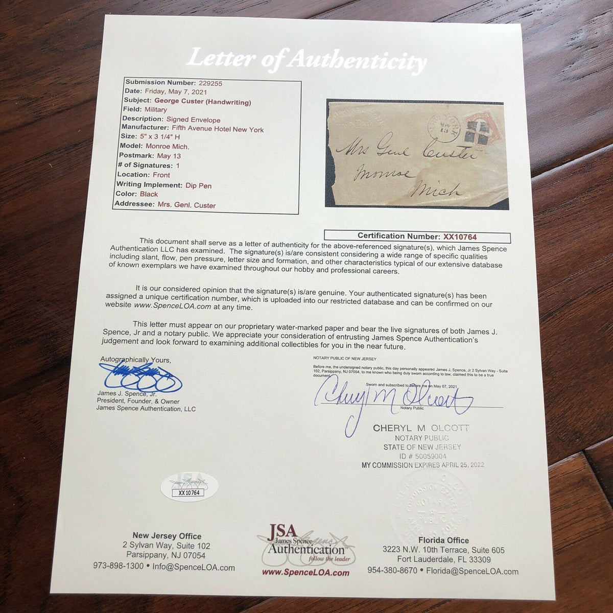 GEORGE CUSTER * JSA * Handwritten Autograph Envelope Signed * Little Big Horn