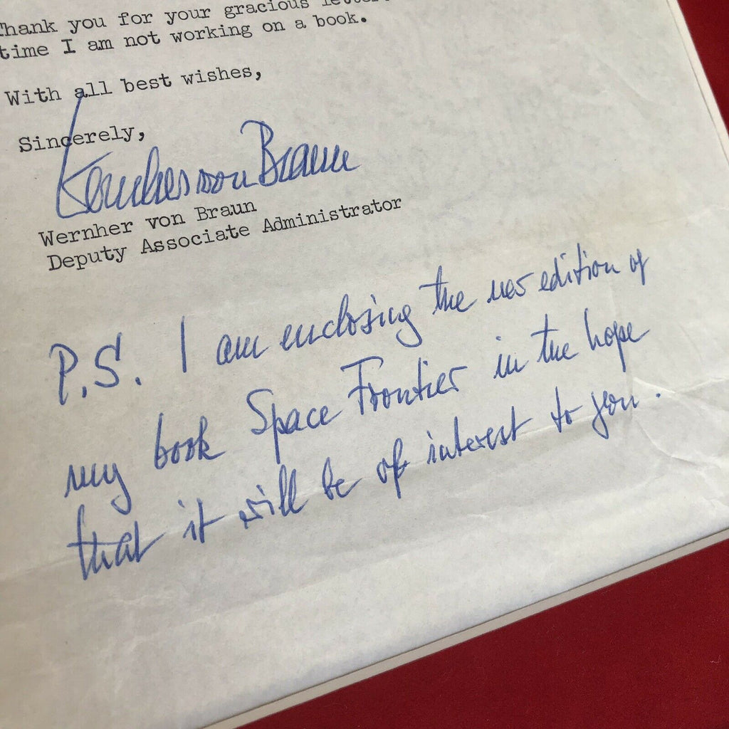 WERNHER VON BRAUN * Signed "Space Frontier" NASA Letter Postscript * Autograph