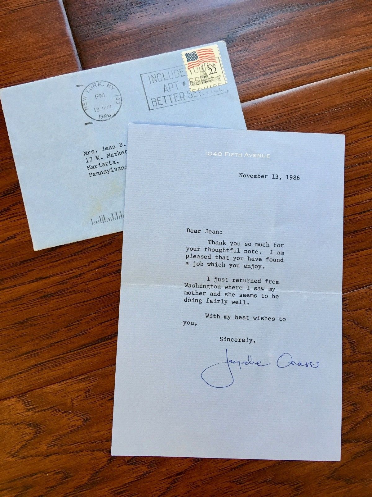 JACQUELINE KENNEDY * AUTOGRAPH Typed Letter SIGNED * To Her Mother's Caretaker