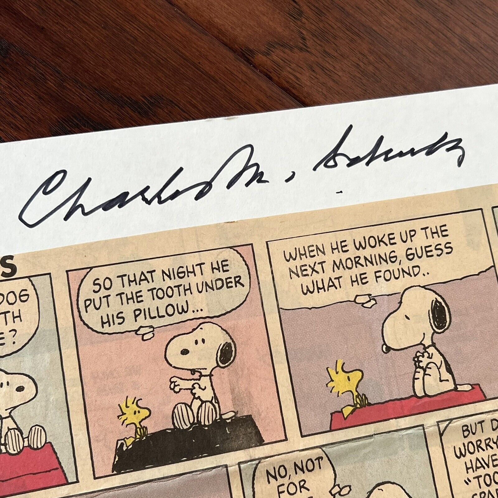 CHARLES SCHULZ * JSA LOA * Hand Signed Snoopy Peanuts Comic Strip Autograph