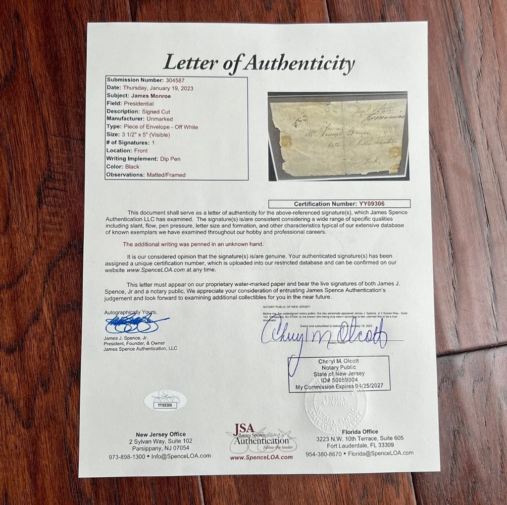 JAMES MONROE * JSA * Signed Free Frank Envelope Autograph As Secretary of State
